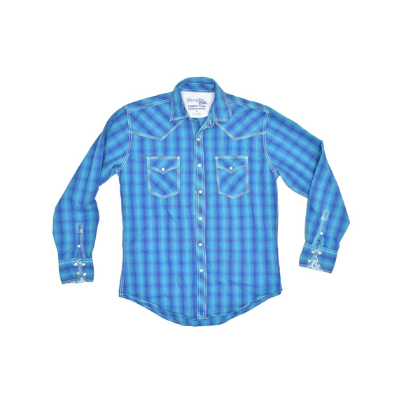 Wrangler 20X Men's Blue Plaid Western Snap Shirt Regular Size M Pearl Snap - Picture 1 of 8